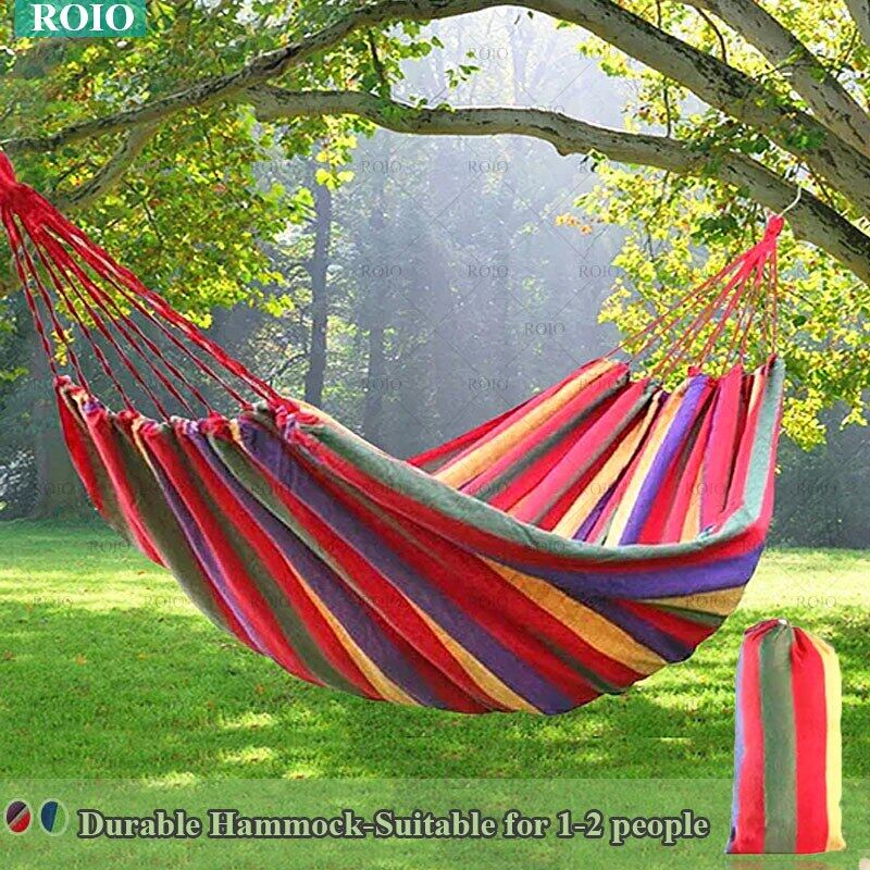 Camping Hammock Portable Hammock Striped Canvas Single Double Hammock Travel Hanging Bed Camping Accessories Outdoor Hammock