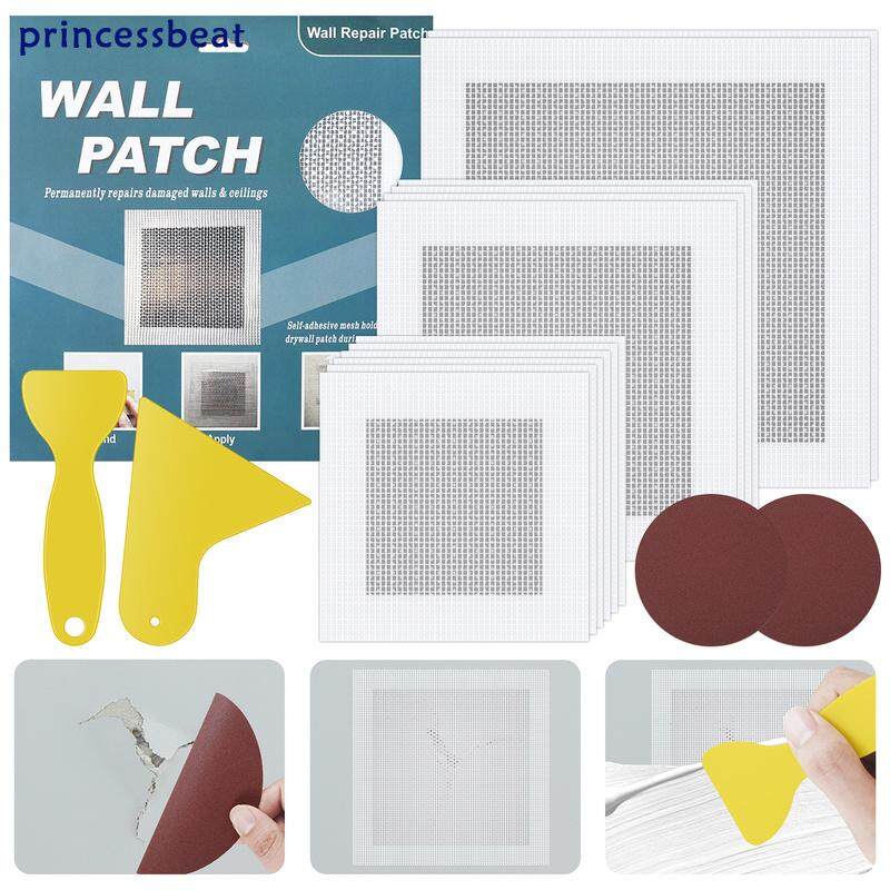 Wall Repair Patch Kit Wall Hole Patch Kit 16 Pcs Drywall Repair Kit 4/6/8 Inch Drywall Repairs Patch with Self-Adhesive Fiberglass Mesh Drywall Repair Kit Drywall Repairs Patch
