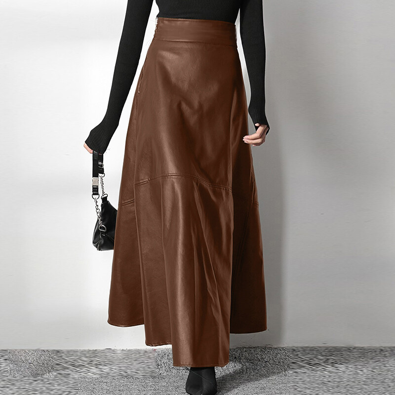 ZANZEA Women Plus Size Long Maxi Skirts High Waist Party Flare Swing PU Leather Skirt